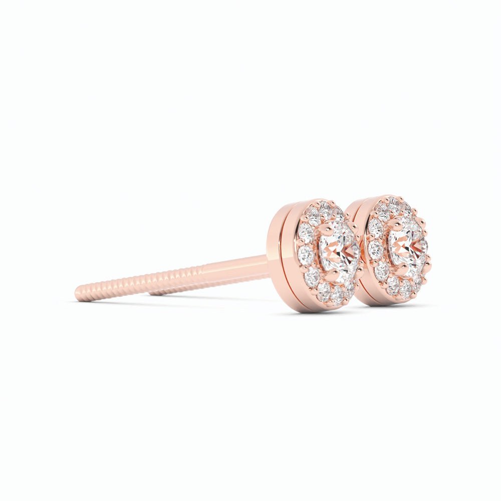 0.25ct Lab Grown Diamond Round Halo Stud 14K Rose Gold Earring