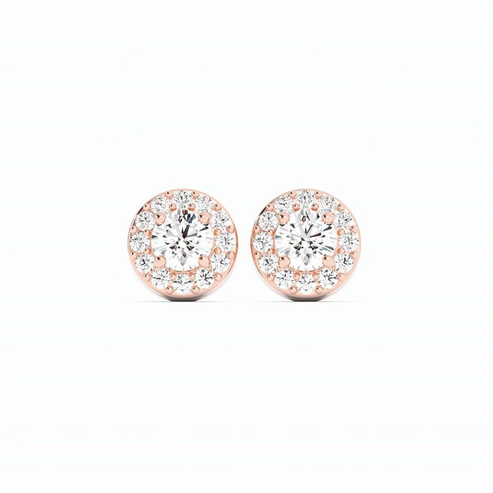 Lab Grown Diamond Round Halo Stud 14K Rose Gold Earring