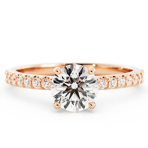 1.0ct Moissanite Pave Solitaire 14K Rose Gold Engagement Ring