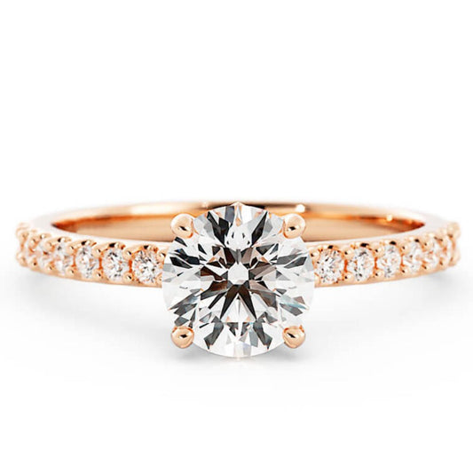 1.0ct Moissanite Pave Solitaire 14K Rose Gold Engagement Ring