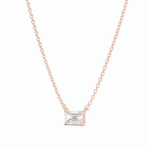0.5ct Lab Grown Diamond Petite Emerald Cut Solitaire 14K Rose Gold Necklace