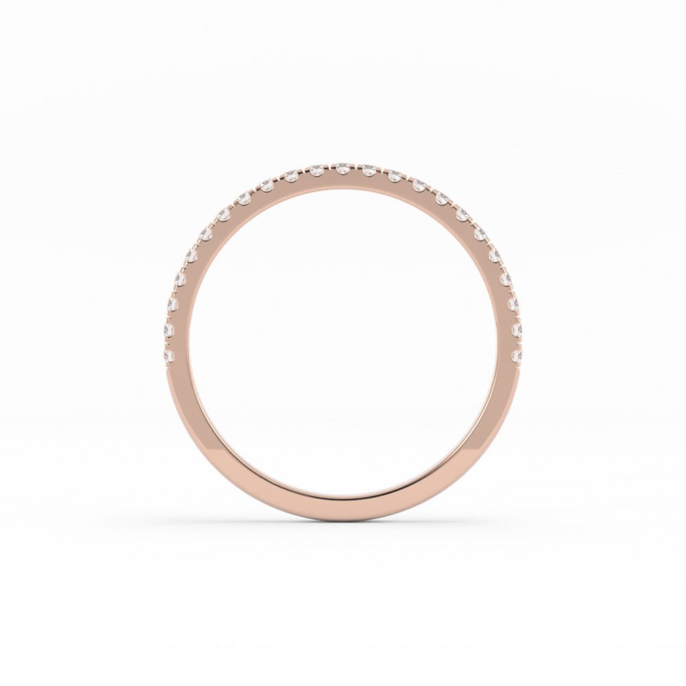 14K Rose Gold Round Pave Half Shank Lab Grown Diamond Wedding Band