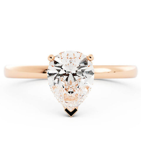 1.5ct Moissanite Pear Hidden Halo 14K Rose Gold Engagement Ring