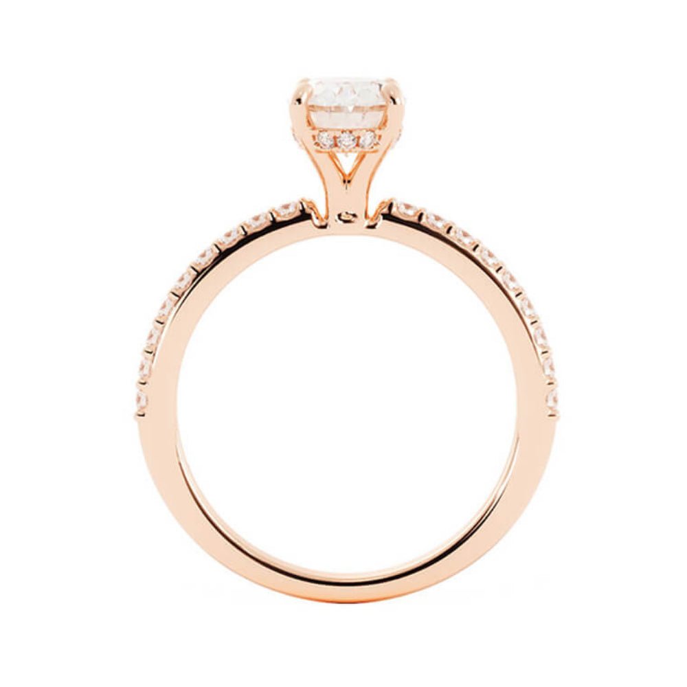 1.25ct Moissanite Pave Hidden Halo 14K Rose Gold Engagement Ring