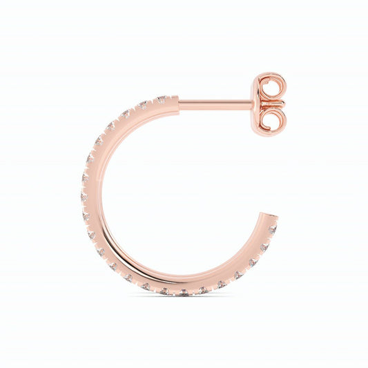 14K Rose Gold Round Natural Diamond 15mm Hoops Earring