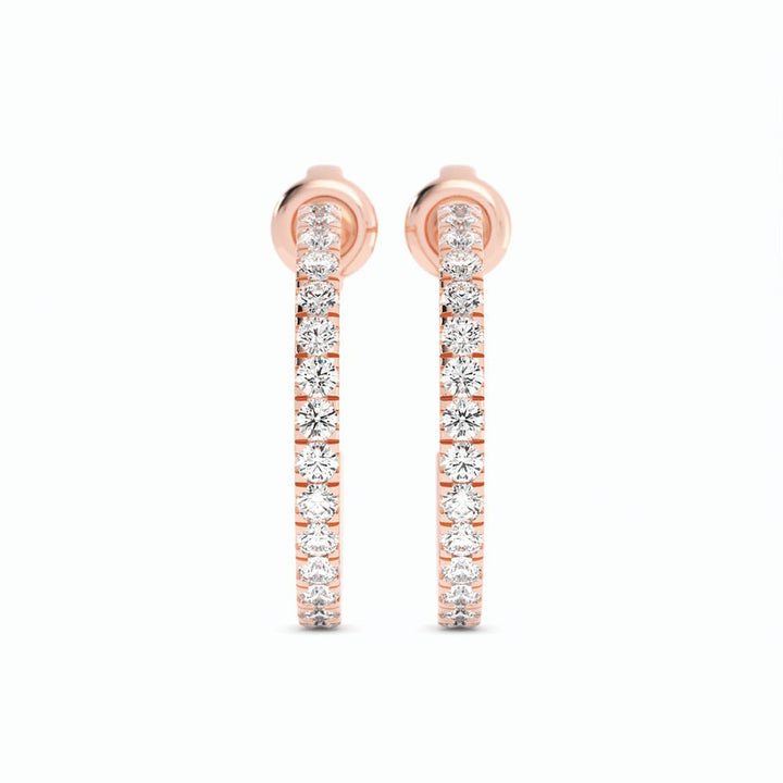 14K Rose Gold Round Natural Diamond 15mm Hoops Earring