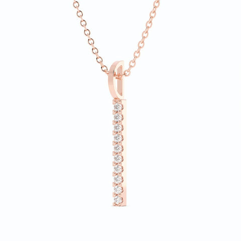 14K Rose Gold Round Natural Diamond Vertical Bar Pendant Necklace