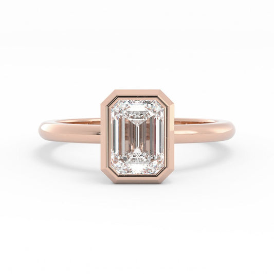 1.0ct Moissanite Emerald North South Solitaire 14K Rose Gold Engagement Ring