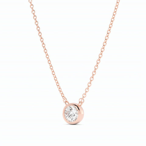 0.5ct Lab Grown Diamond Round Bezel Solitiare 14K Rose Gold Necklace