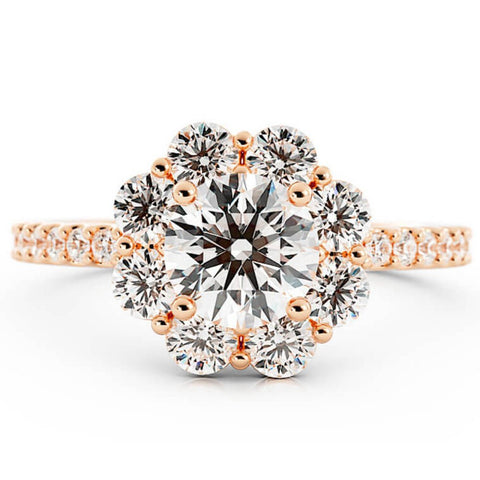 1.0ct Moissanite Pave Halo 14K Rose Gold Engagement Ring