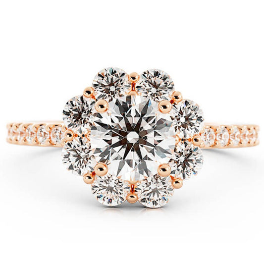 1.0ct Moissanite Pave Halo 14K Rose Gold Engagement Ring