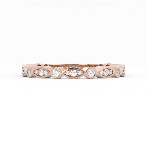 14K Rose Gold Round Three Quarter Alternating Eyelet Lab Grown Diamond Wedding Band