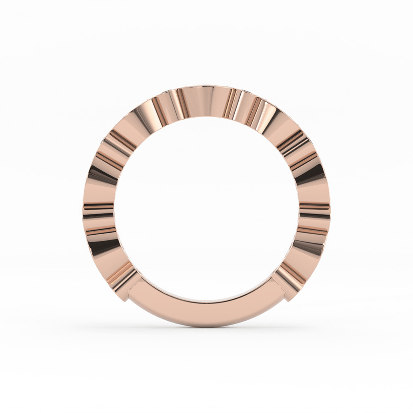 14K Rose Gold Round Three Quarter Alternating Eyelet Natural Diamond Wedding Band