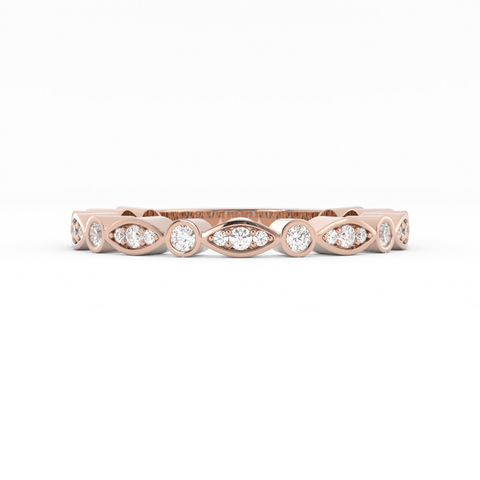 10K Rose Gold Round Three Quarter Alternating Eyelet Natural Diamond Wedding Band