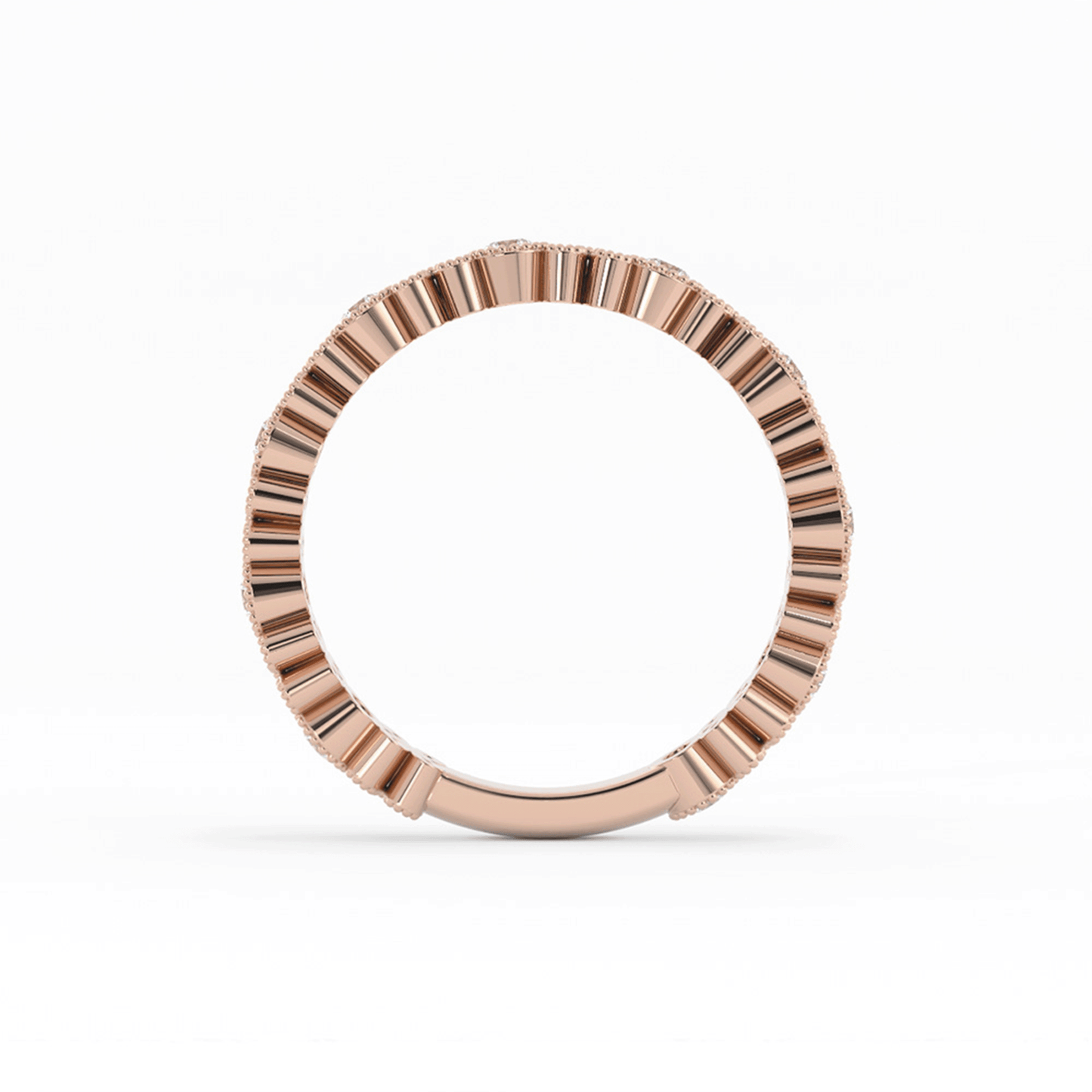 14K Rose Gold Round Three Quarter Petal and Milgrain Natural Diamond Wedding Band