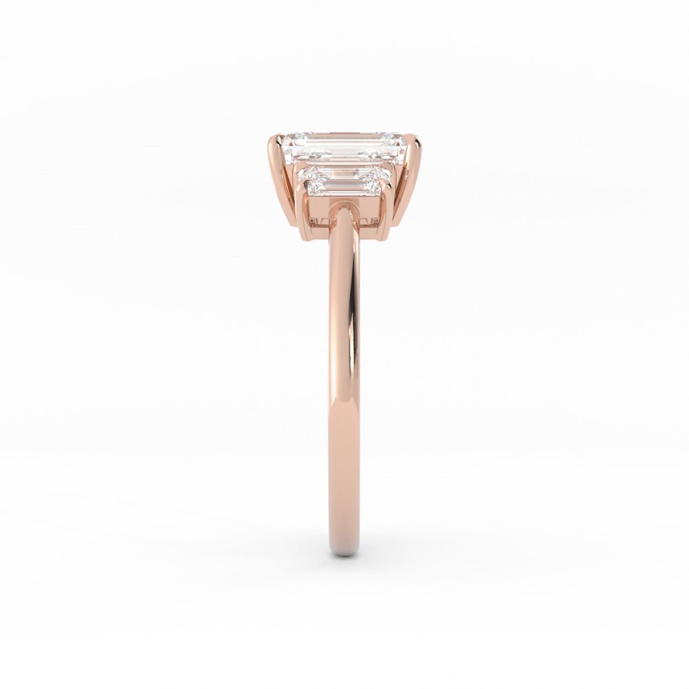 0.5ct Moissanite Emerald Cut Three Stone 14K Rose Gold Engagement Ring