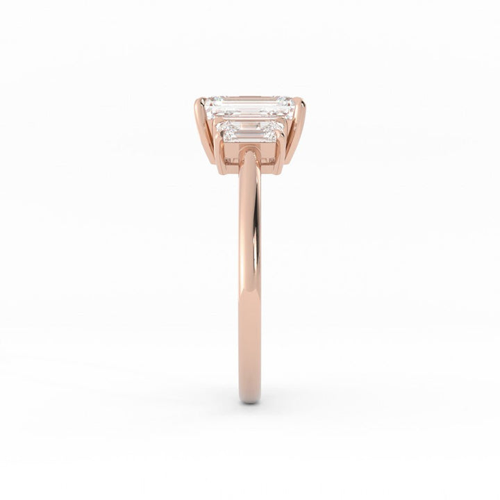 0.5ct Moissanite Emerald Cut Three Stone 14K Rose Gold Engagement Ring