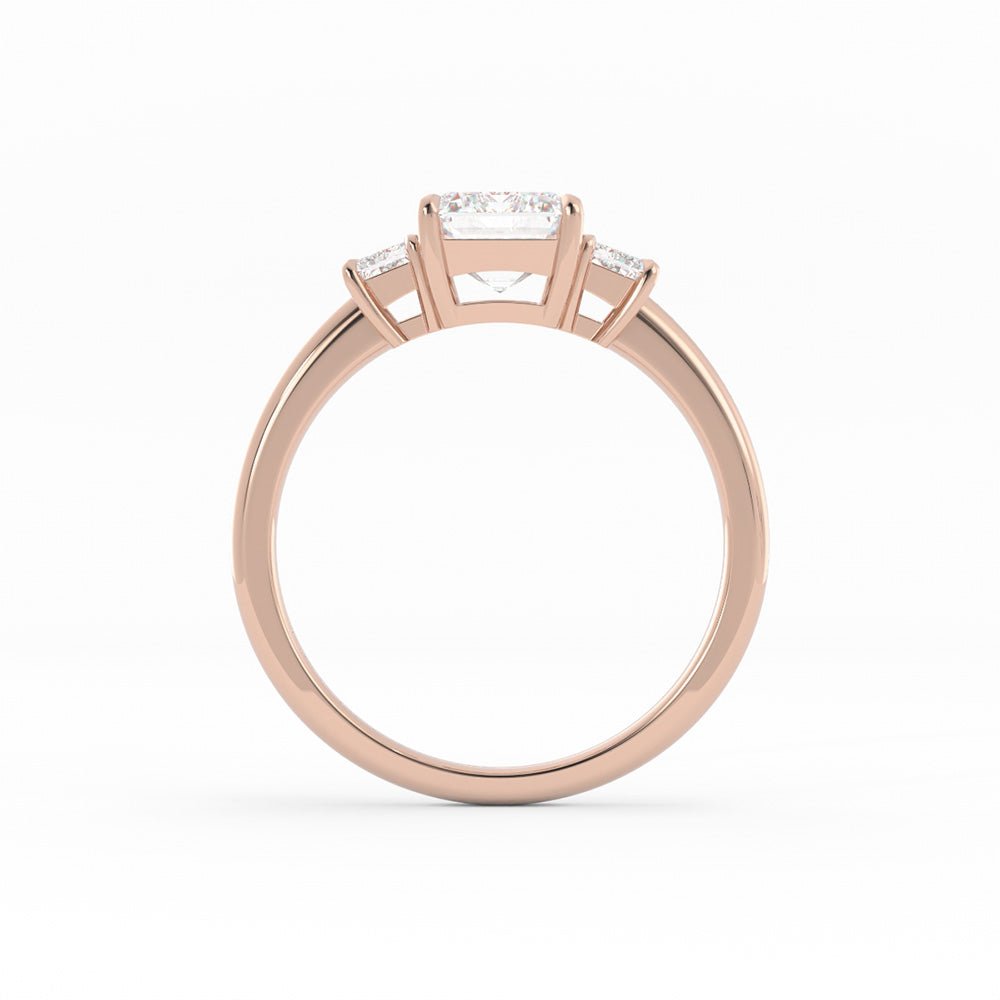 0.5ct Moissanite Emerald Cut Three Stone 14K Rose Gold Engagement Ring