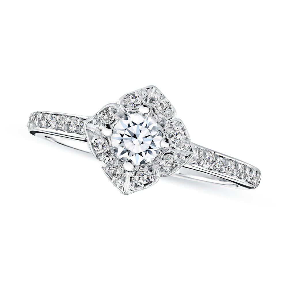 0.25ct Lab Grown Diamond Shared Prong Square Halo 14K White Gold Engagement Ring