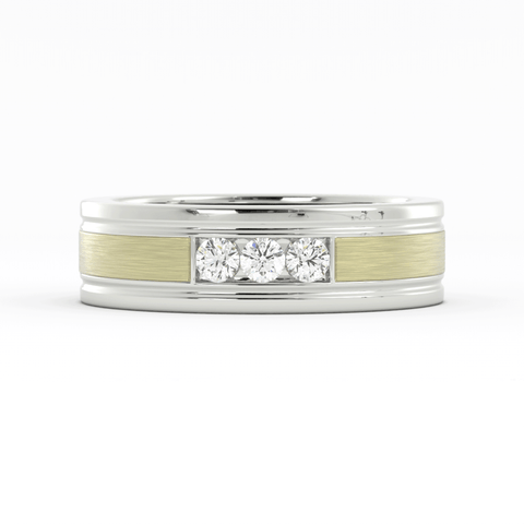 Two-Tone 14K White/Yellow Gold Round Triple Lab Grown Diamond Wedding Band