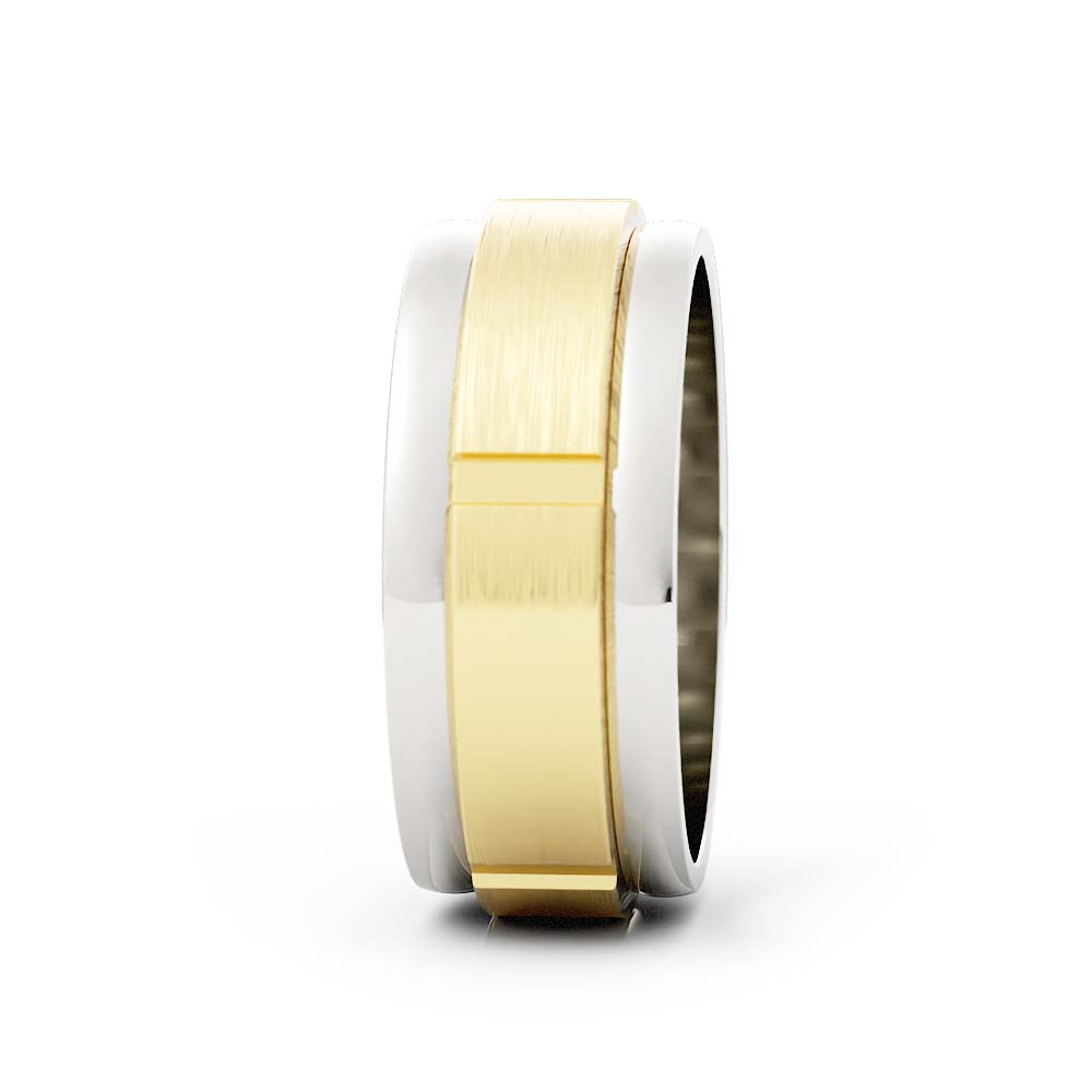 Two-Tone 14K White/Yellow Gold Satin Vertical Groove 8mm Wedding Band