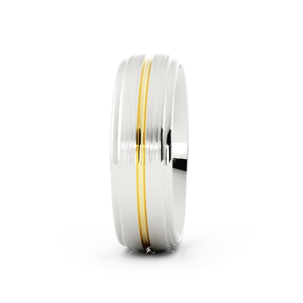 Two-Tone 14K White/Yellow Gold Satin with Center Groove 6mm Wedding Band