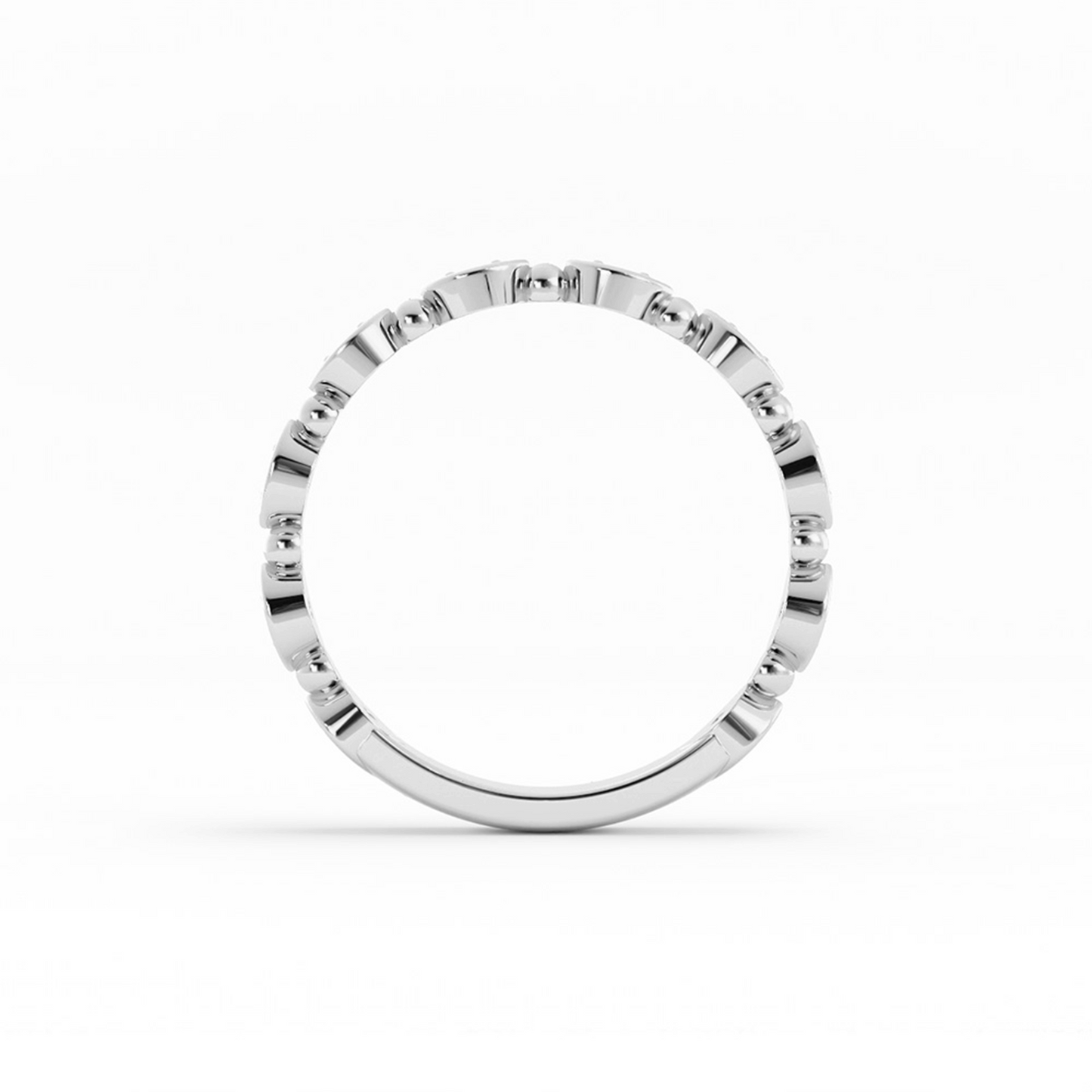 14K White Gold Round Bead and Eyelet Natural Diamond Wedding Band