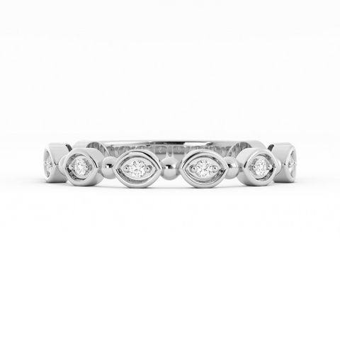 14K White Gold Round Bead and Eyelet Natural Diamond Wedding Band