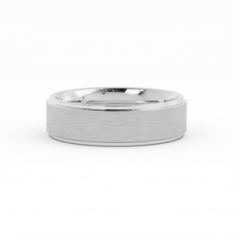 14K White Gold Satin Domed Step-Down Edge 6mm Wedding Band