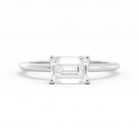 1.0ct Moissanite Emerald East West 14K White Gold Engagement Ring