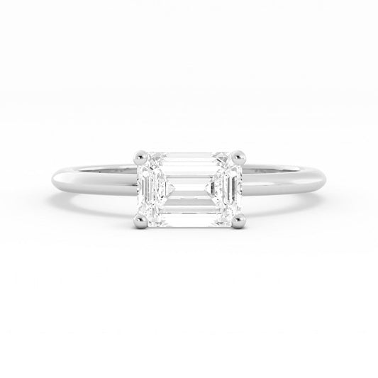 1.0ct Moissanite Emerald East West 14K White Gold Engagement Ring