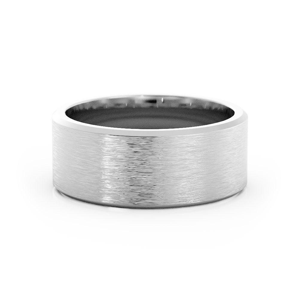 14K White Gold Satin Flat with Slanted Edge 8mm Wedding Band