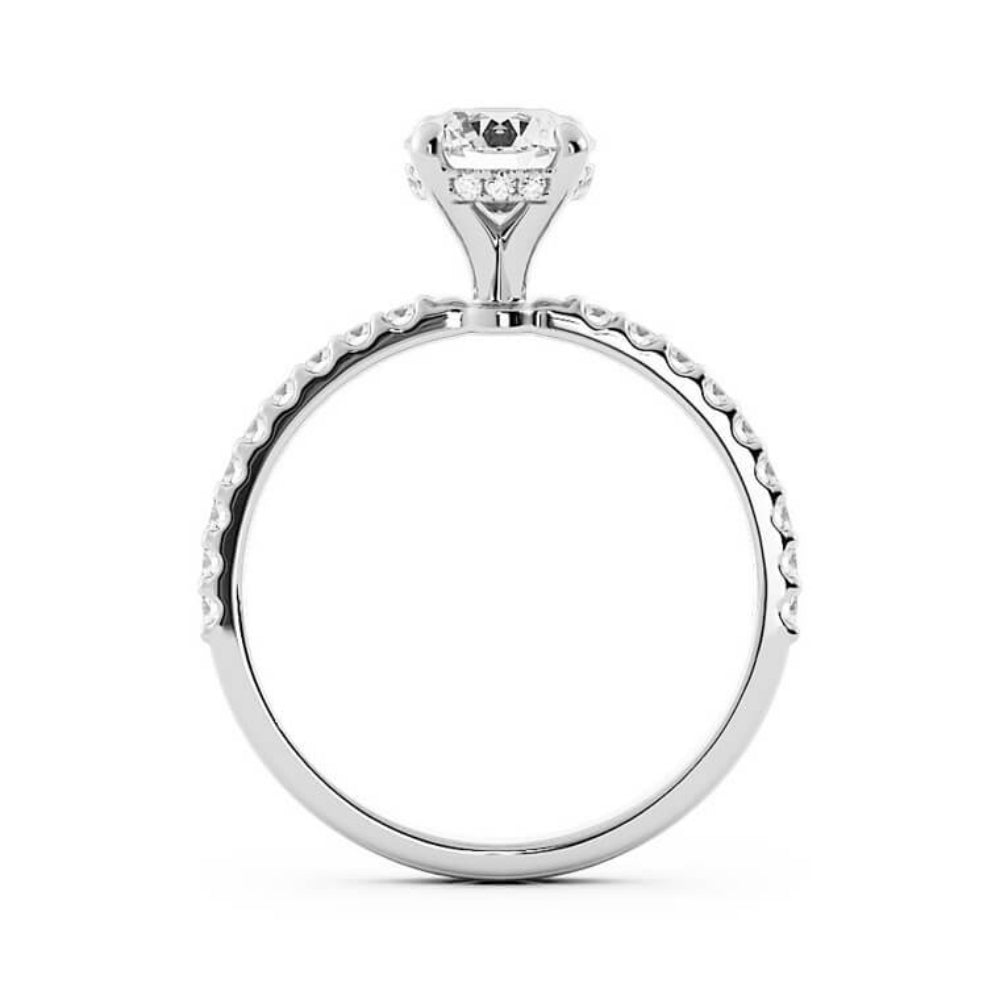 1.0ct Moissanite Pave Hidden Halo 14K White Gold Engagement Ring