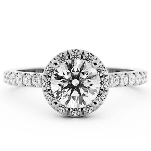1.0ct Moissanite Pave Halo 14K White Gold Engagement Ring