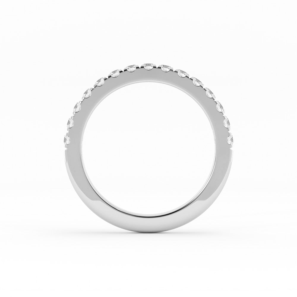 14K White Gold Round Pave Half Shank Lab Grown Diamond 2.4mm Wedding Band
