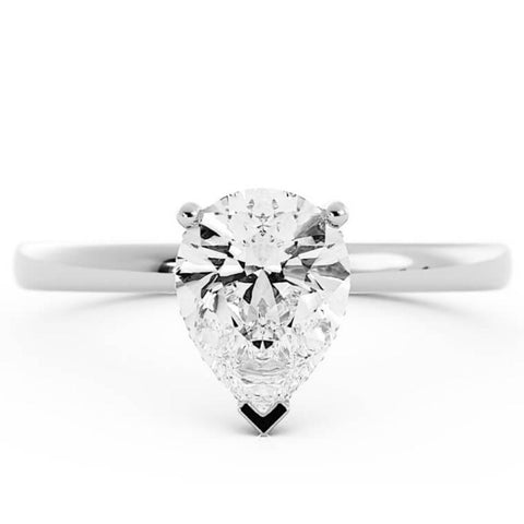 1.5ct Moissanite Pear Hidden Halo 14K White Gold Engagement Ring