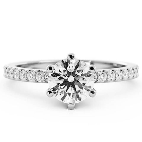 1.0ct Moissanite Pave Accent 14K White Gold Engagement Ring