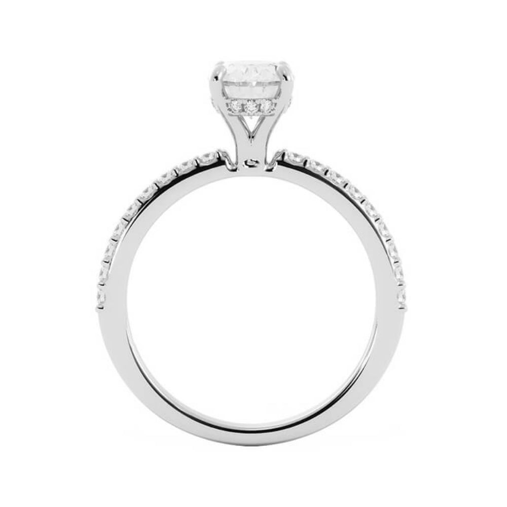 1.25ct Moissanite Pave Hidden Halo, Accent 14K White Gold Engagement Ring