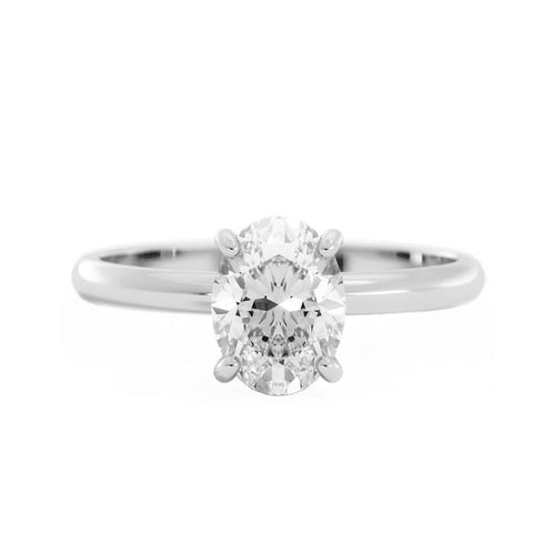 1.25ct Moissanite Oval Hidden Halo 14K White Gold Engagement Ring