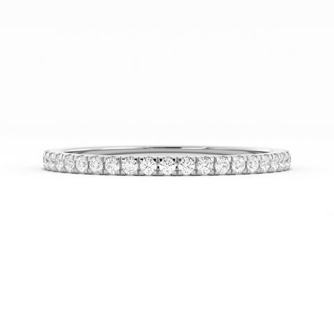 14K White Gold Round Pave Half Shank Natural Diamond Wedding Band