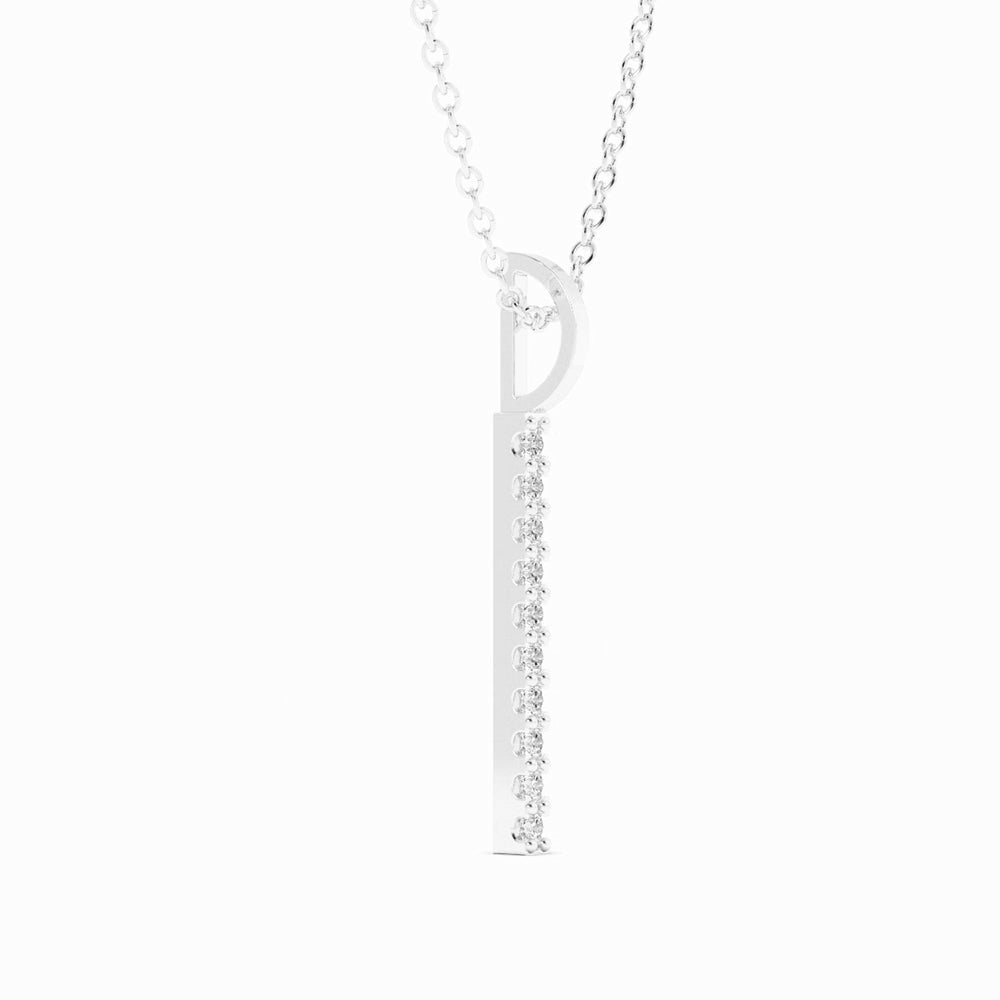14K White Gold Round Natural Diamond Vertical Bar Pendant Necklace