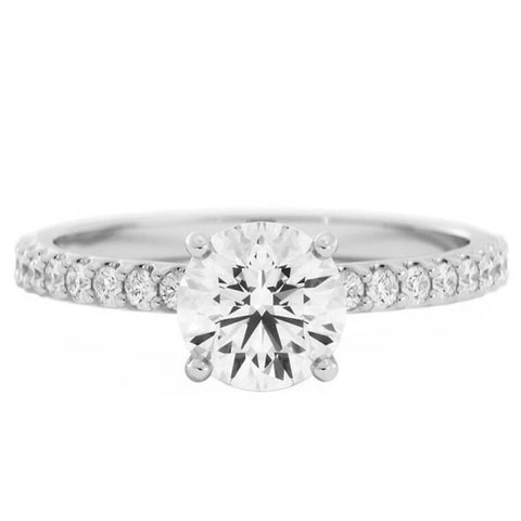 1.0ct Moissanite Pave Solitaire 14K White Gold Engagement Ring