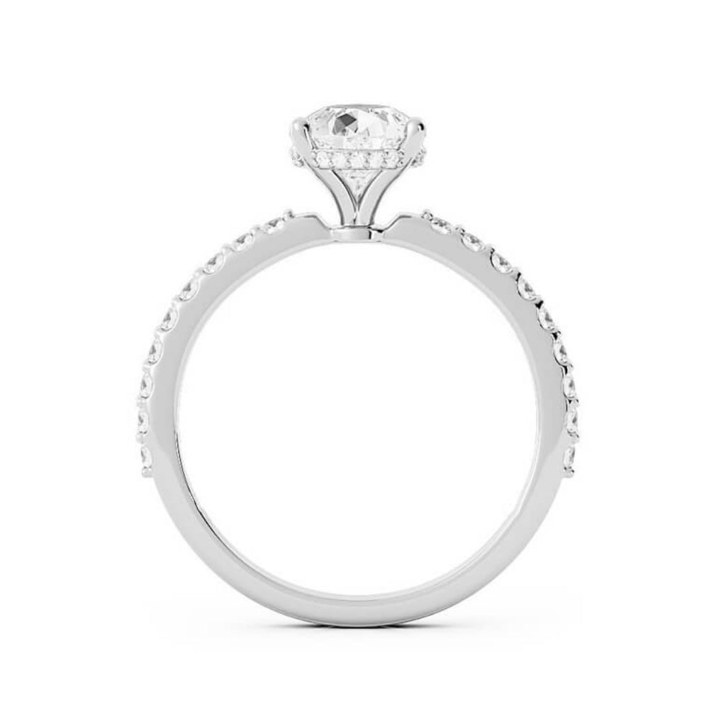 1.5ct Moissanite Pave Hidden Halo 14K White Gold Engagement Ring