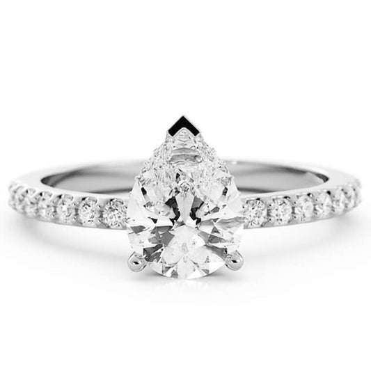 1.5ct Moissanite Pave Hidden Halo 14K White Gold Engagement Ring