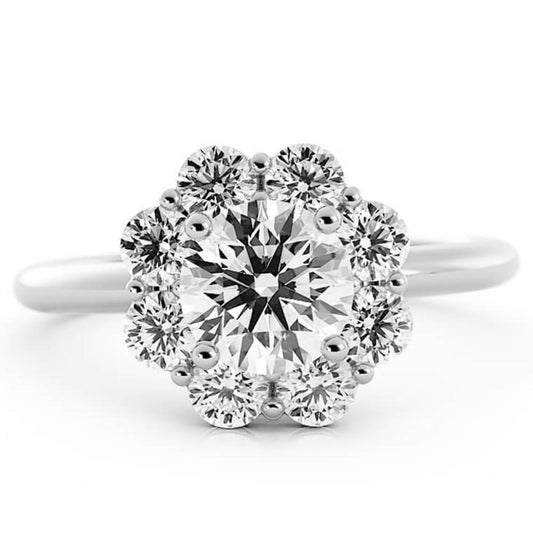 1.0ct Moissanite Round Halo 14K White Gold Engagement Ring