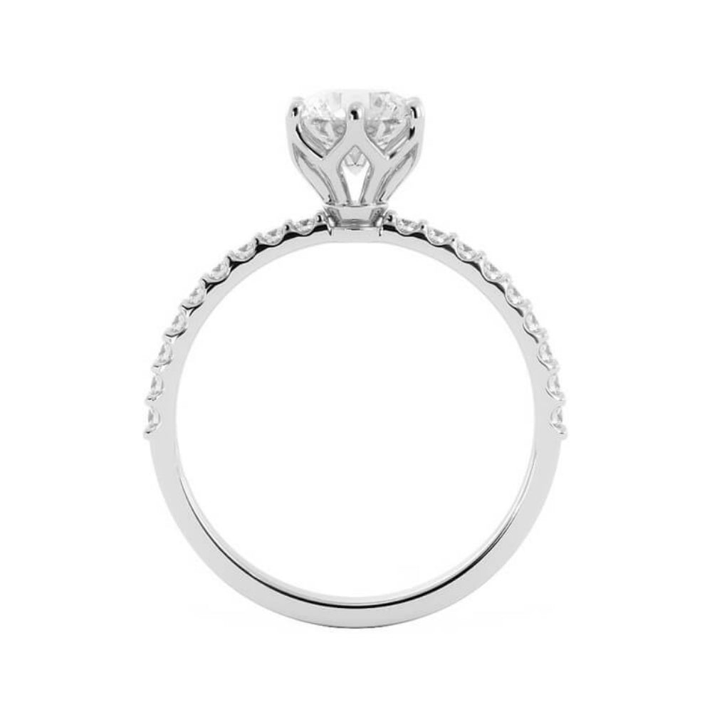 1.0ct Moissanite Pave Solitaire 14K White Gold Engagement Ring