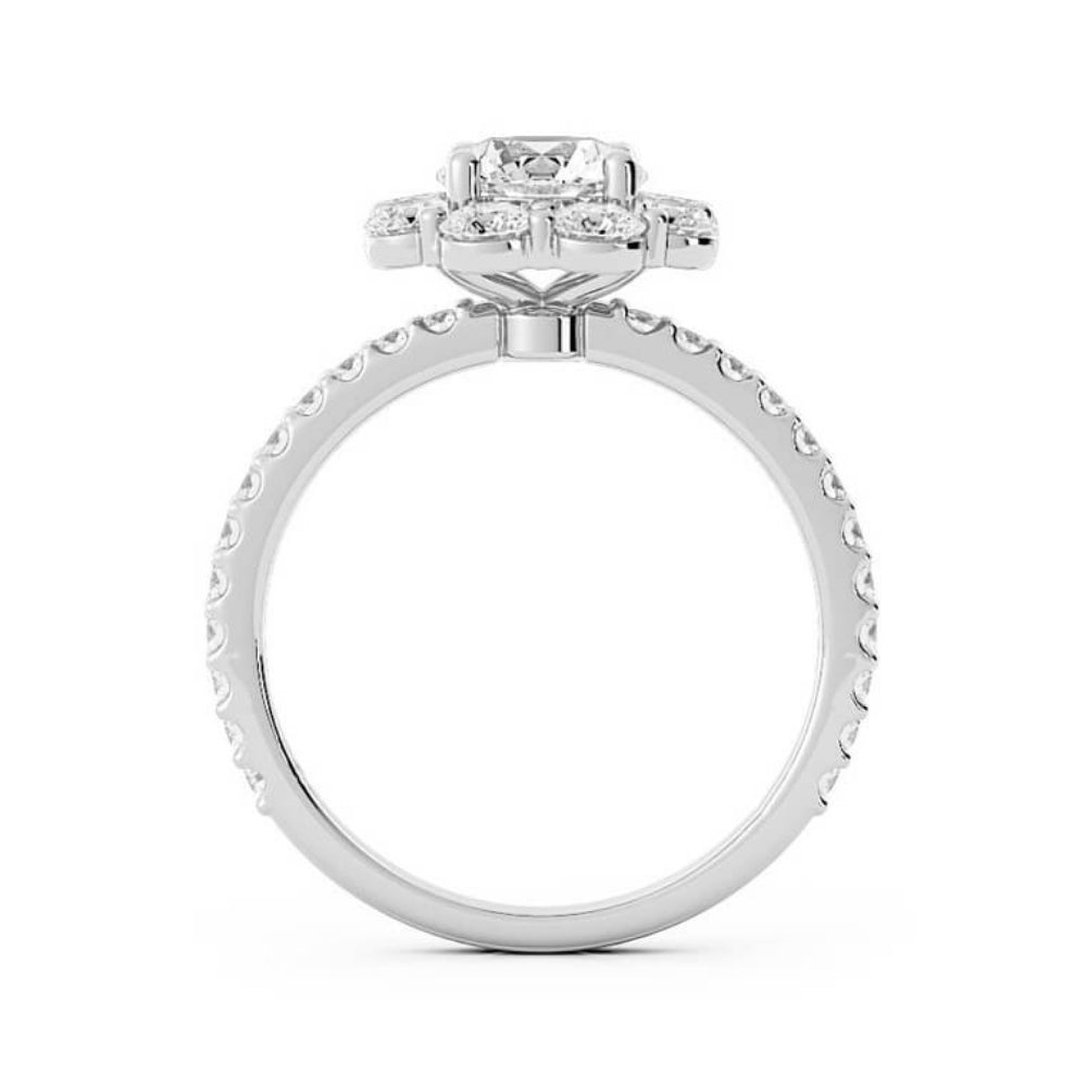 1.0ct Moissanite Pave Halo, Accent 14K White Gold Engagement Ring