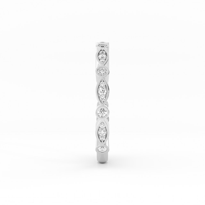 14K White Gold Round Three Quarter Alternating Eyelet Lab Grown Diamond Wedding Band