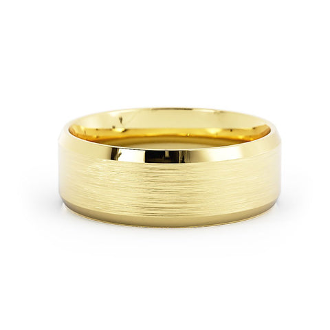 14K Yellow Gold Satin Flat Beveled Edge 7mm Wedding Band