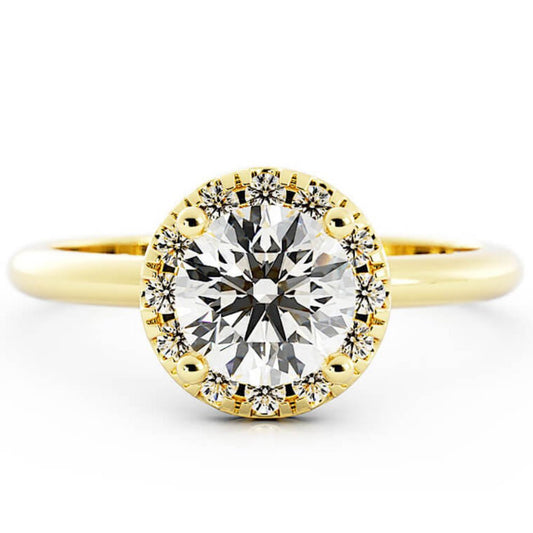 1.0ct Moissanite Round Halo 14K Yellow Gold Engagement Ring